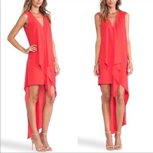 BCBGMAXAZRIA Coral Sleeveless Cascade-Ruffle High-Low Shift Dress XS